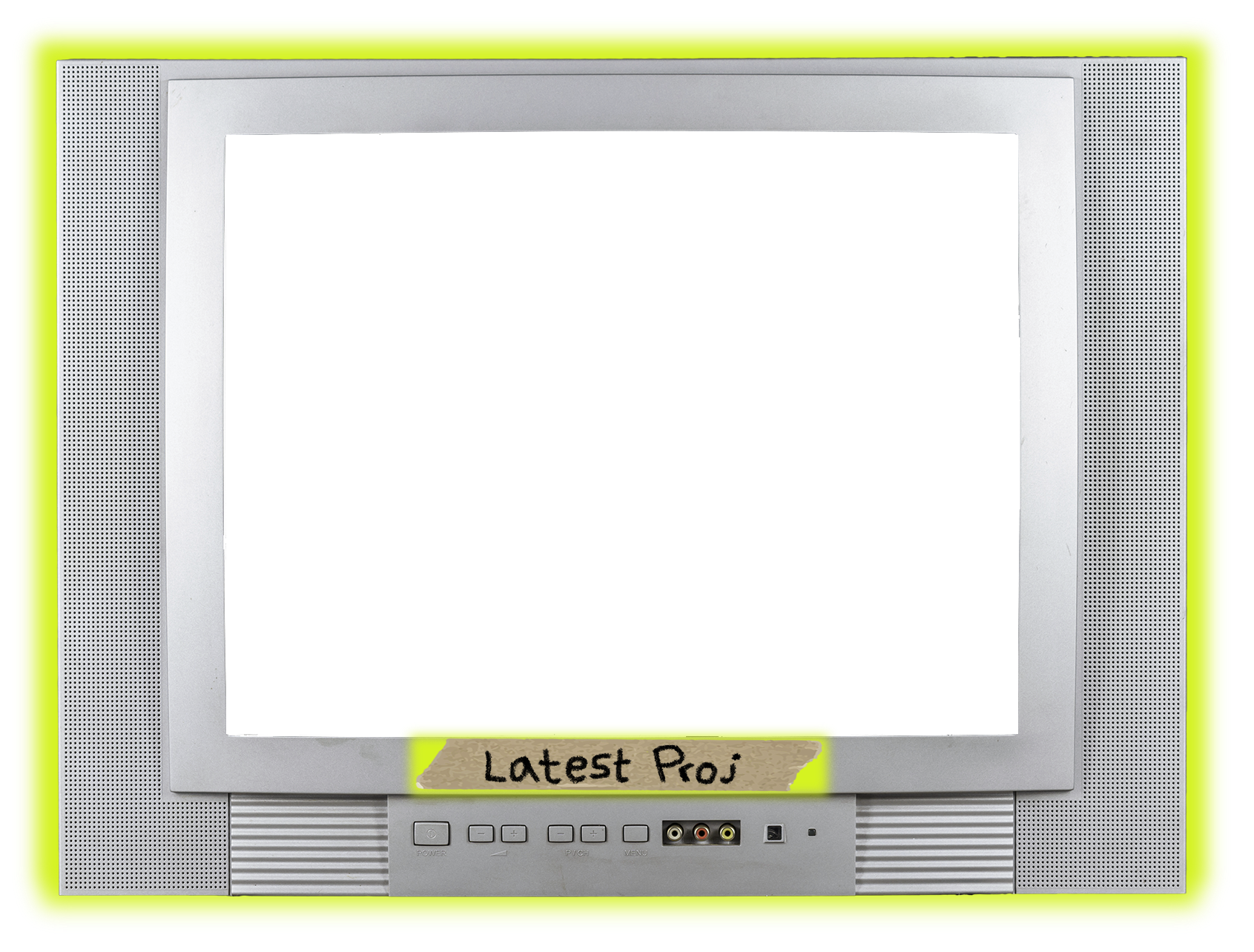 TV with the words "latest project" scribbled across the bottom